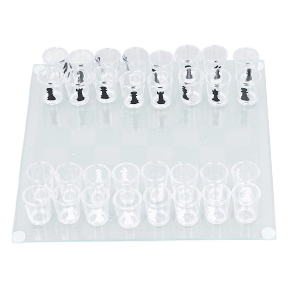 Skottglas Schackset: Drickspel med Skottglasbitar - 22,5x22,5cm Schackbräde