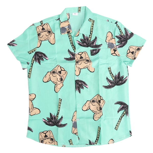 Kortärmad tröja för män Coconut Tree Printing Turn Down Krage Knappstängning Casual Blus Grön XXL Green XXL