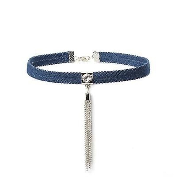 Punk Denim Collar Choker tupsu kaulakoru