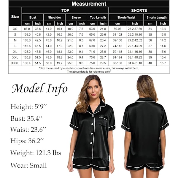 Button Down Short Pyjamas Set för kvinnor 2-delade toppar och shorts Svart 3XL