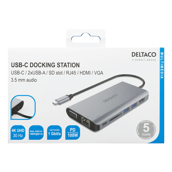 USB-C docking station, HDMI/VGA/2x USB-A space grey