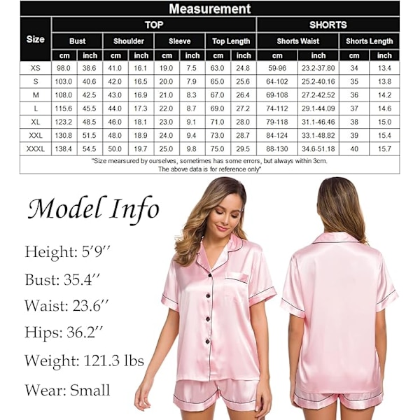 Button Down Short Pyjamas sæt til kvinder 2-delt toppe og shorts Lyserød M
