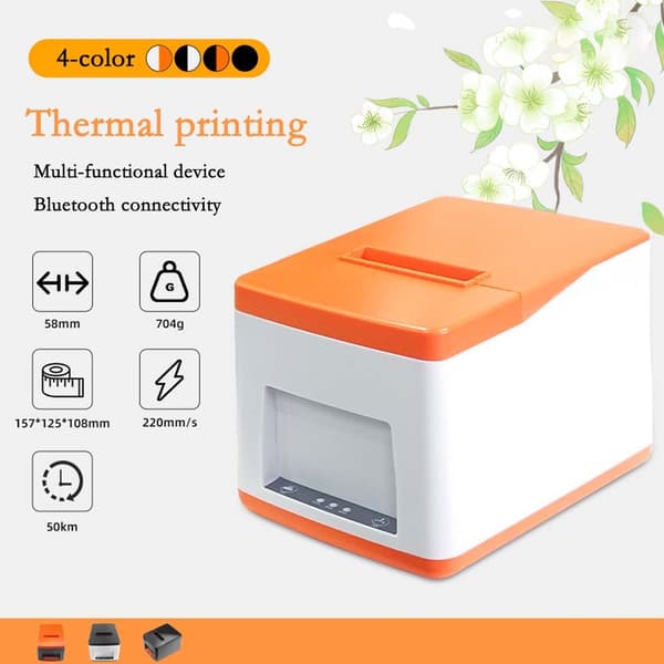 58mm Automatisk Papirskæring Termisk Kvitteringsprinter - USB + Bluetooth Forbindelse White+Orange White+Orange