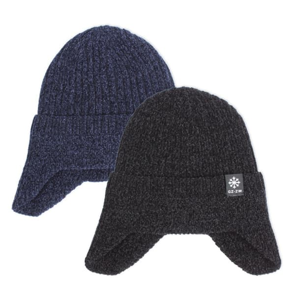 Vintermössa för män - Chenille Stickad mössa med öronlappar för kallt väder Dark Blue Dark Blue
