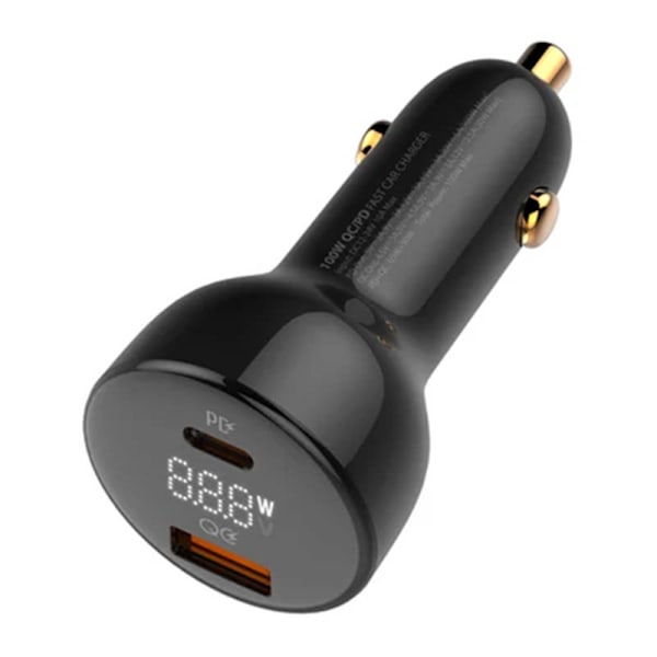 LDNIO C101 Biloplader, USB + USB-C, 100W + USB-C til Lightning-kabel (sort)