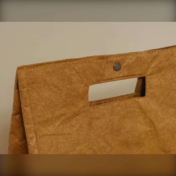 Tyvek Isolerad Lunchväska - Vikbar Termoväska med Aluminiumfolie Foder, Camel 29x23x13cm