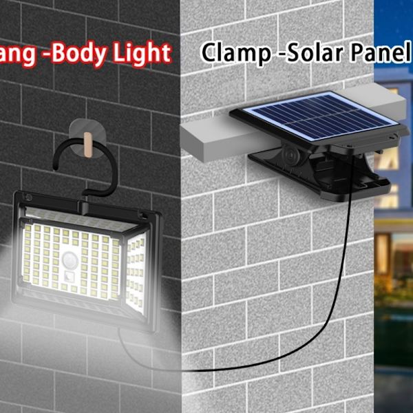 190 LED Solar Split Clip Lampe - Varmt Lys, Bevægelsessensor, Vandtæt Udendørsbelysning
