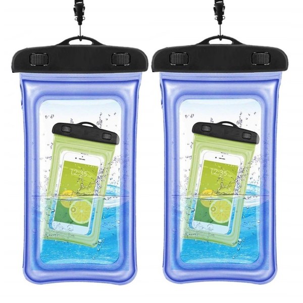 Flydende vandtæt mobiltaske universal størrelse Blå  2 pack