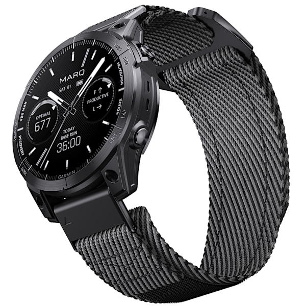 Quick Release 26mm Vævet Nylonrem til Garmin-ure Black+Grey Black+Grey