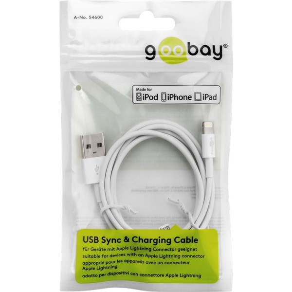 Lightning USB-kabel för laddning och synkronisering, 2 m, vit