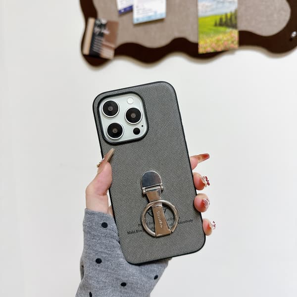 Grått PU Läder Fodral Kompatibelt med iPhone 17 Pro Max med 360° Roterbar Ringhållare