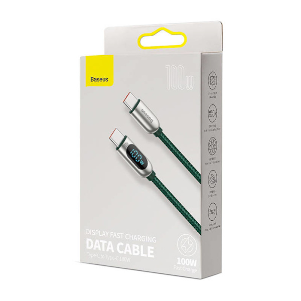Baseus Displaykabel USB-C till USB-C 100W 1m (grön)