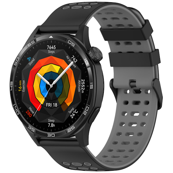 Silikonklockarmband 22mm - För Huawei Watch GT5, Keep Watch Pilot1 Svart+grå