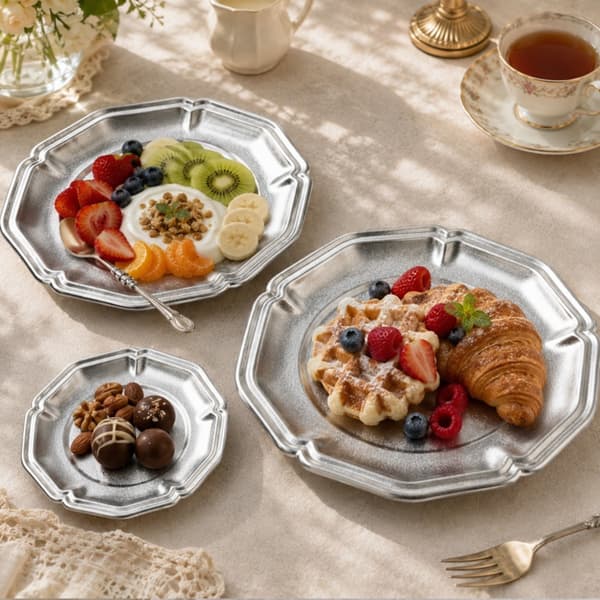 Desserttallerken i 304 rustfrit stål – rund sølvfarvet tallerken til café, eftermiddagste og hjemlig servering S S