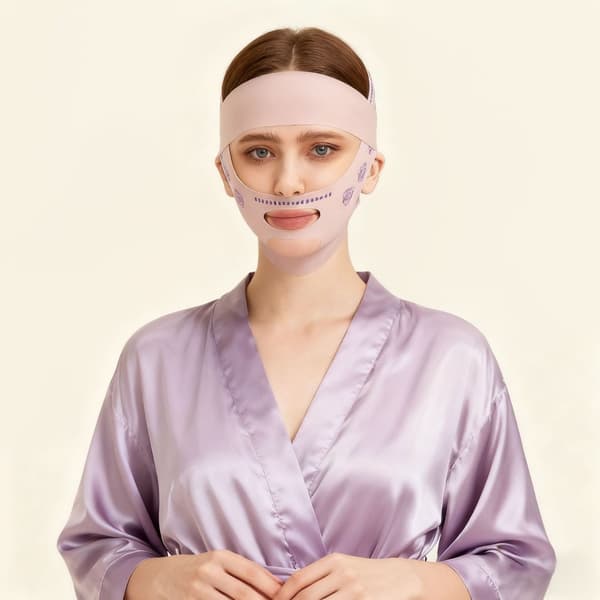 5.0 vuxen ansiktslyftningsmask 2-pack rosa för V-ansiktskontur, 360° full täckning med dubbla lyftband och polyester stretchtyg