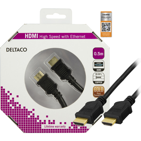 HDMI cable, Premium High Speed HDMI w/ Ethernet, 0.5m, black