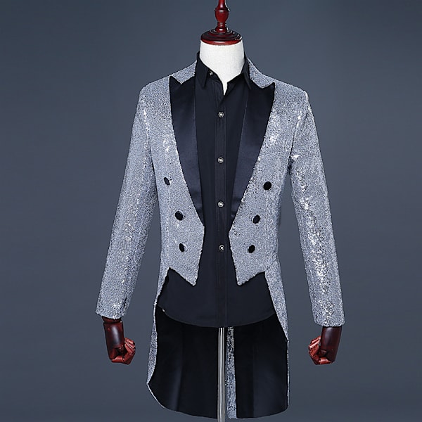 Herre Pailletter Smokingjakke, Scene Performance Blazer Sølv L