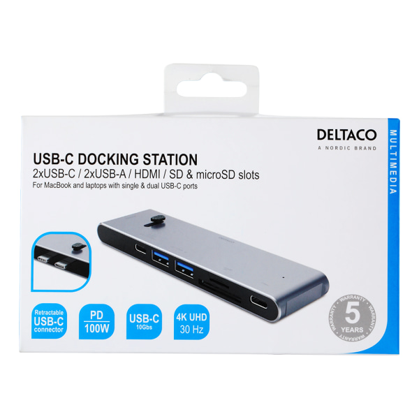 deltaco USB-C MB docking station HDMI/SD/mSD reader PD 3.0 spc.