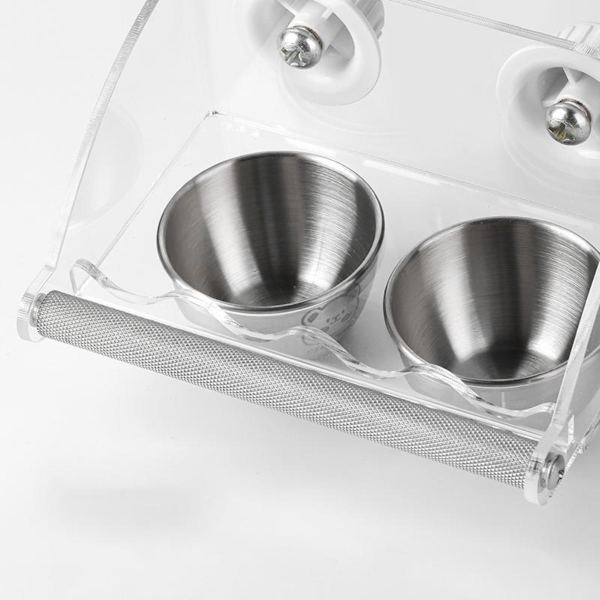 Transparent Akryl Dobbelt Skål Rustfrit Stål Fuglefoder med Skruemontering til Bur