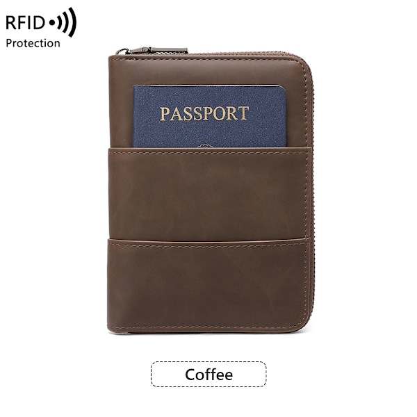 RFID-blockerande passfodral och reseplånbok kaffe