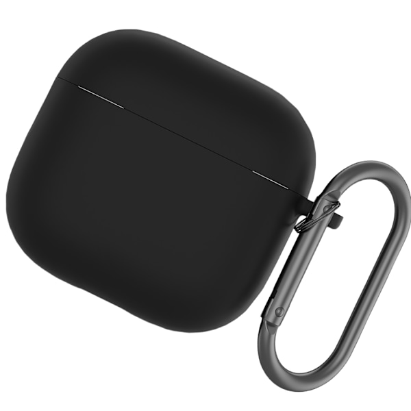 Silikone beskyttende etui til Apple AirPods 4 med låsekarabinhage Sort