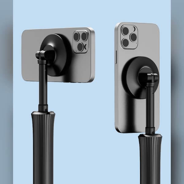Magnetisk rejsetelefonstativ med stativ, vandret og lodret optagelse samt håndledsrem Black Black