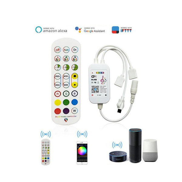 24-Key WiFi Smart LED Strip Light Kit med röststyrning - 20M 360 lysdioder