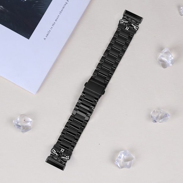 Funklende sommerfugl Fitbit Versa 3/4 rem med tre rhinsten Sort