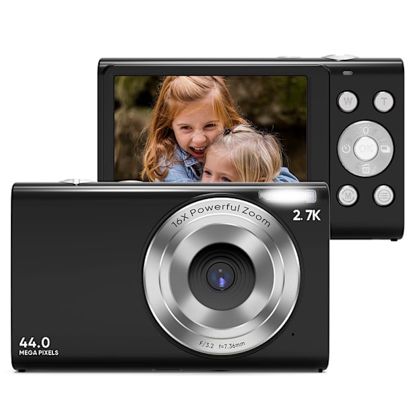 Digitalkamera 2.7K/44MP/16x Zoom/Anti-Shake/Webcam Svart