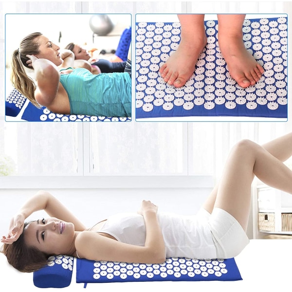 Spikmatta med kudde för massage och avslappning Blå