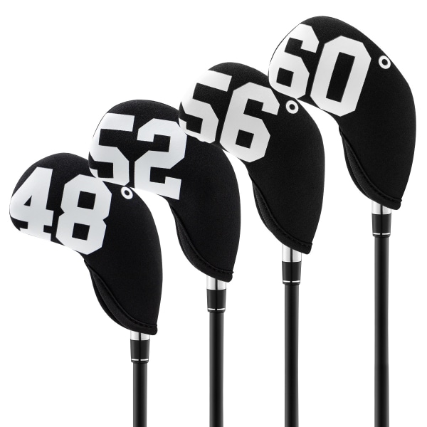 4-pack syntetiskt läder golfklubbhuvudskydd 48° 52° 56° 60° Svart