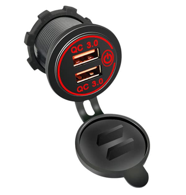Dobbelt QC3.0 biloplader med afbryder Black+Red Black+Red
