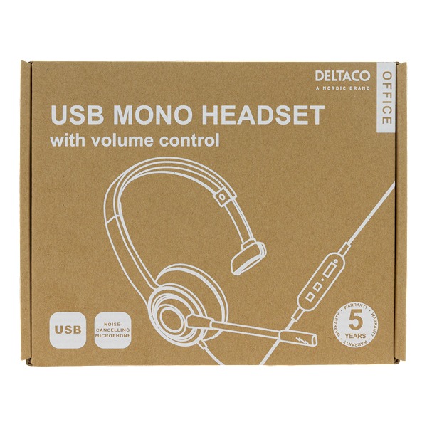 USB mono headset, volume control, noise reducing mic, black