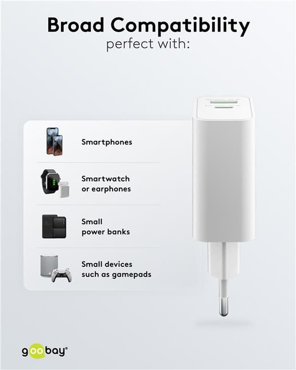 USB-C™ PD GaN dubbel snabbladdare (30 W) vit