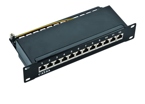 CAT 6a 10-tums (25,4 cm) kopplingspanel, 12 portar
