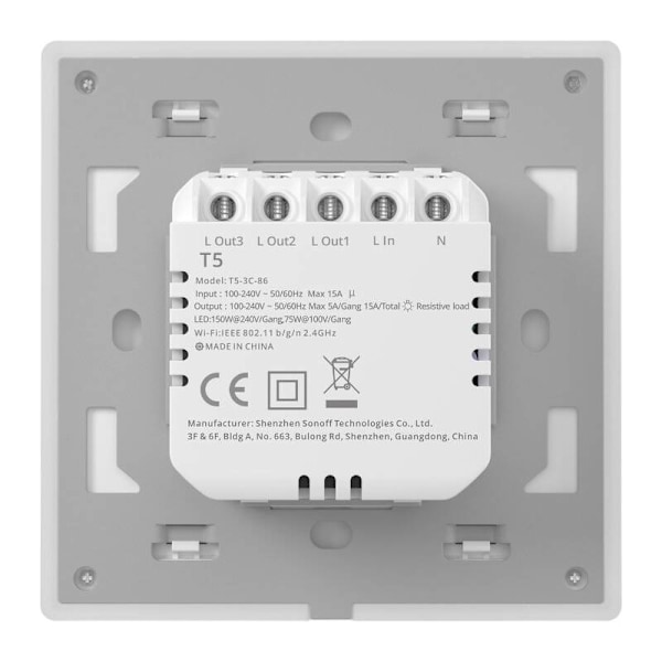 Smart WiFi Touch -seinäkytkin Sonoff TX T5 3C (3-kanavainen)