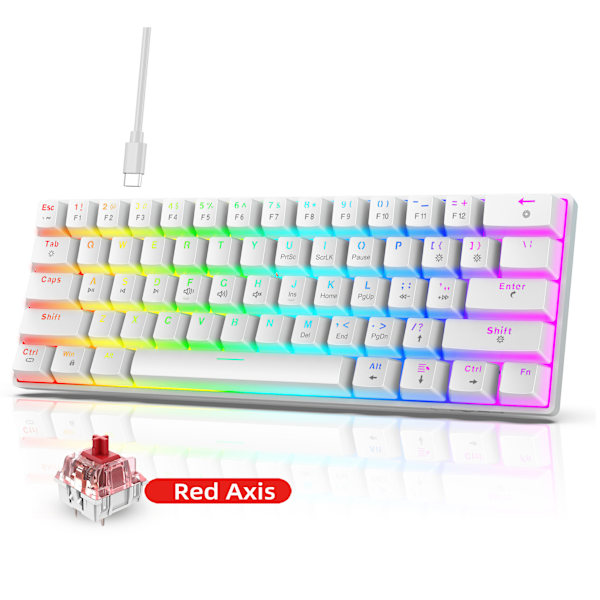 Mekaniskt tangentbord med 61 tangenter - Vitt RGB-bakgrundsbelyst tangentbord som kan bytas under hot