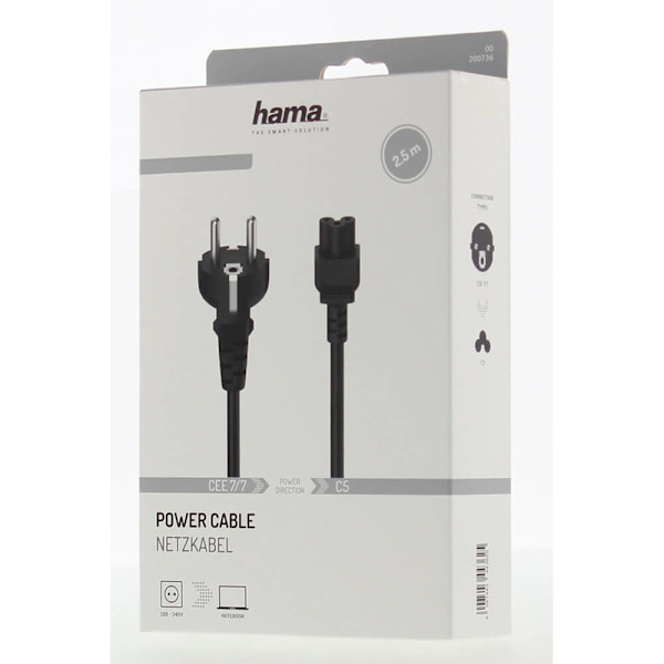 HAMA Nätkabel 3-stift Svart 2,5m