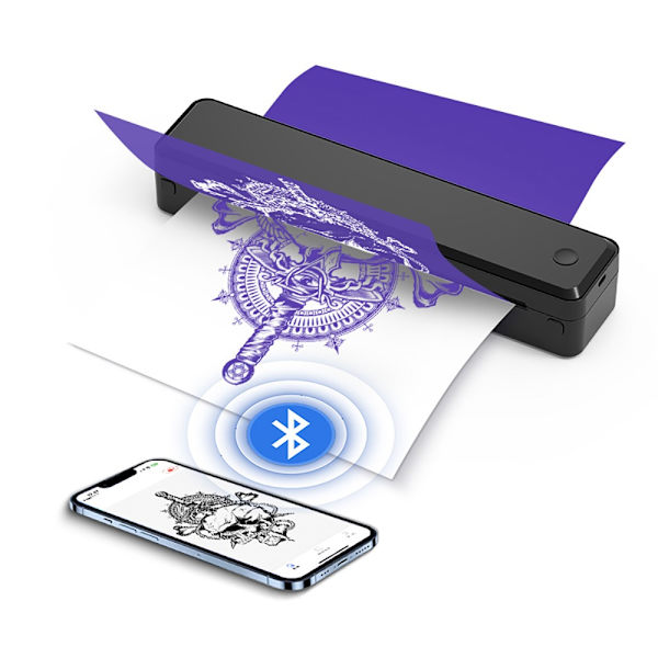 A4 Mini Termisk Printer 200dpi - Trådløs Bærbar Tatoveringsprinter, Kompatibel med Windows, Mac, iOS og Android Black Black