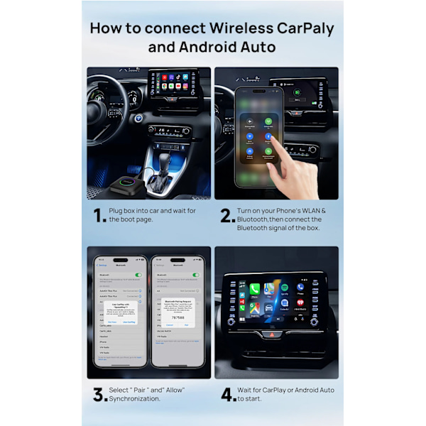 Langaton CarPlay- ja Android Auto -sovitin langalliseen CarPlayhin