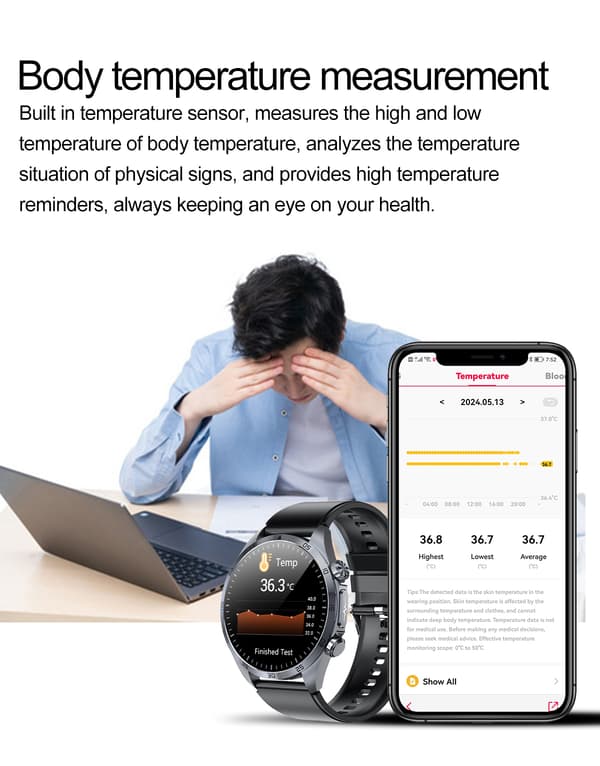 Smartwatch med avancerad hälsoövervakning Black Black