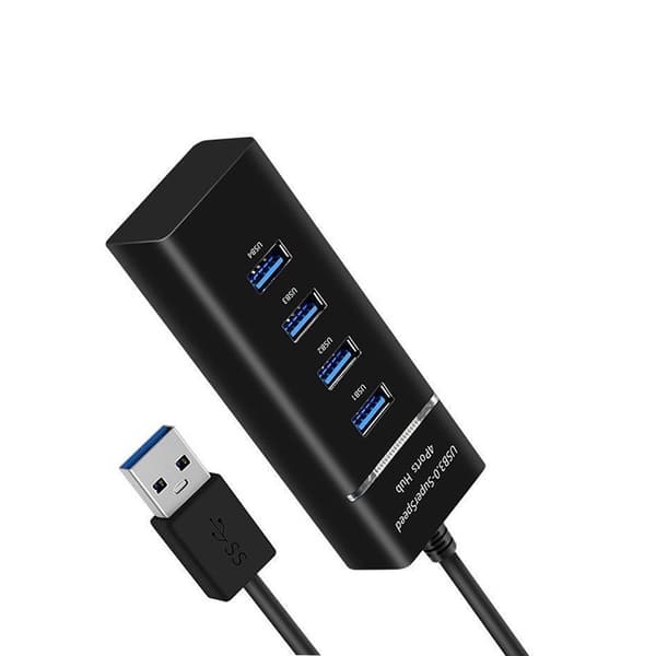 USB 3.0 Hub med LED-indikator og strømafbryder, 4-Port højhastigheds 5Gbps datahub, kompatibel med Windows, macOS og Linux Black Black
