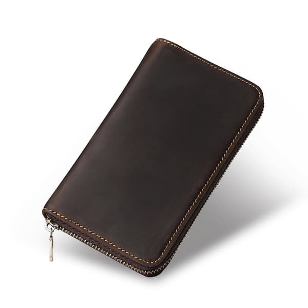 Premium Läder Pennfodral med Dragkedja - Kaffebrun Organizer