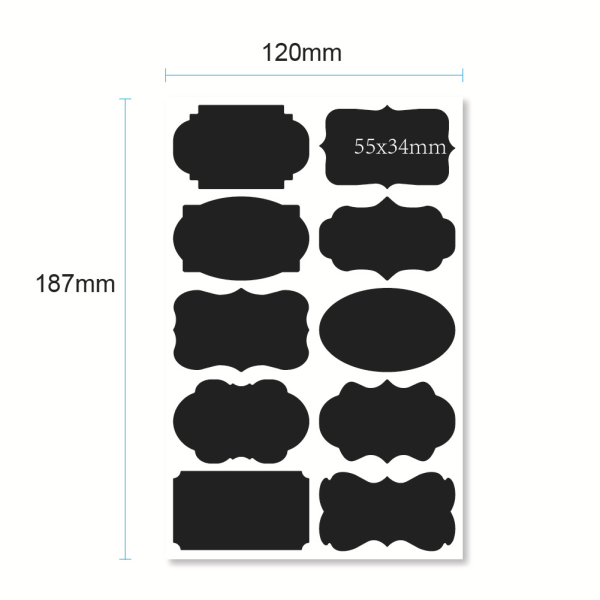 10-delad Blackboard-etikett, Spice Label Stickers Hem Burkar Fla Svart 18,7x12 cm