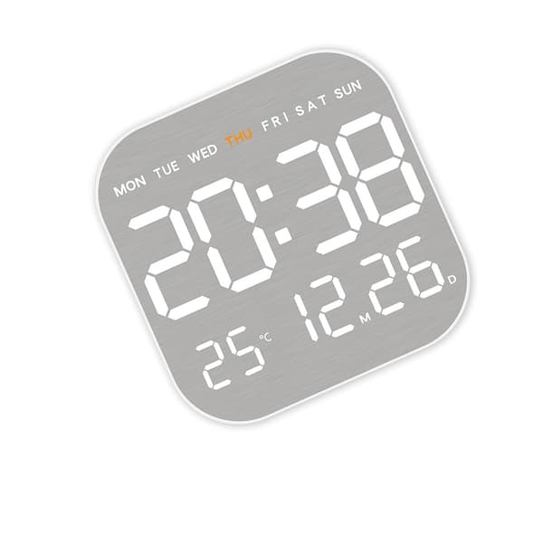 Multifunktionell LED-klocka med termometer, månfasvisning, alarm, nedräkning och evig kalender för hem och kontor White White