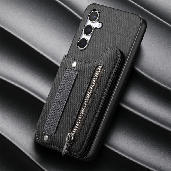 Sort PU Læder Wallet Case Kompatibel med Samsung S24 FE med Kortholder & Elastisk Strop