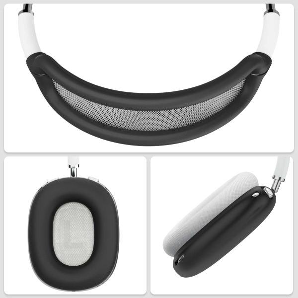 Öronkuddar, skyddsskal och kudde för huvudbåge för Airpods Max hörlurar Svart