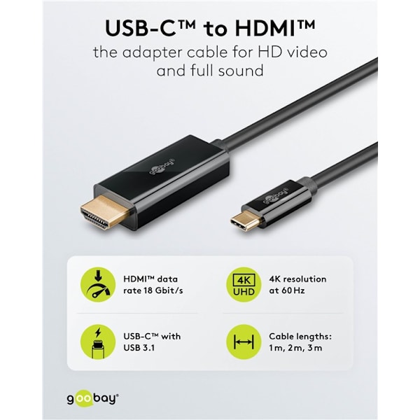 USB-C™-til-HDMI™-kabel 4K @ 60 Hz, 3 m, sort