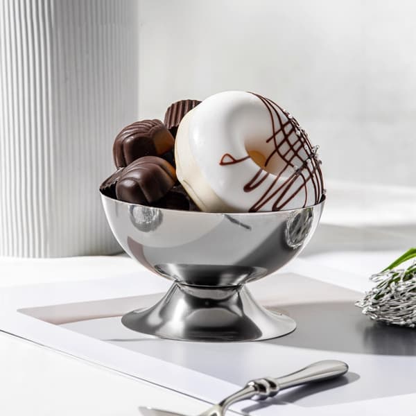 Rustfrit Stål Dessertskål - Elegant Fodskål til Is og Budding, Perfekt til Servering af Dessert og Snacks