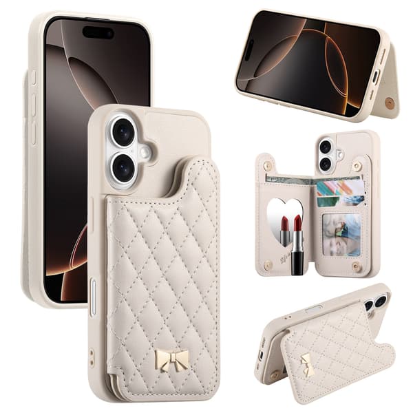 Chic Plånboksfodral Kompatibelt med iPhone 17 - Kortfack, Spegel, Ställfunktion Beige Beige